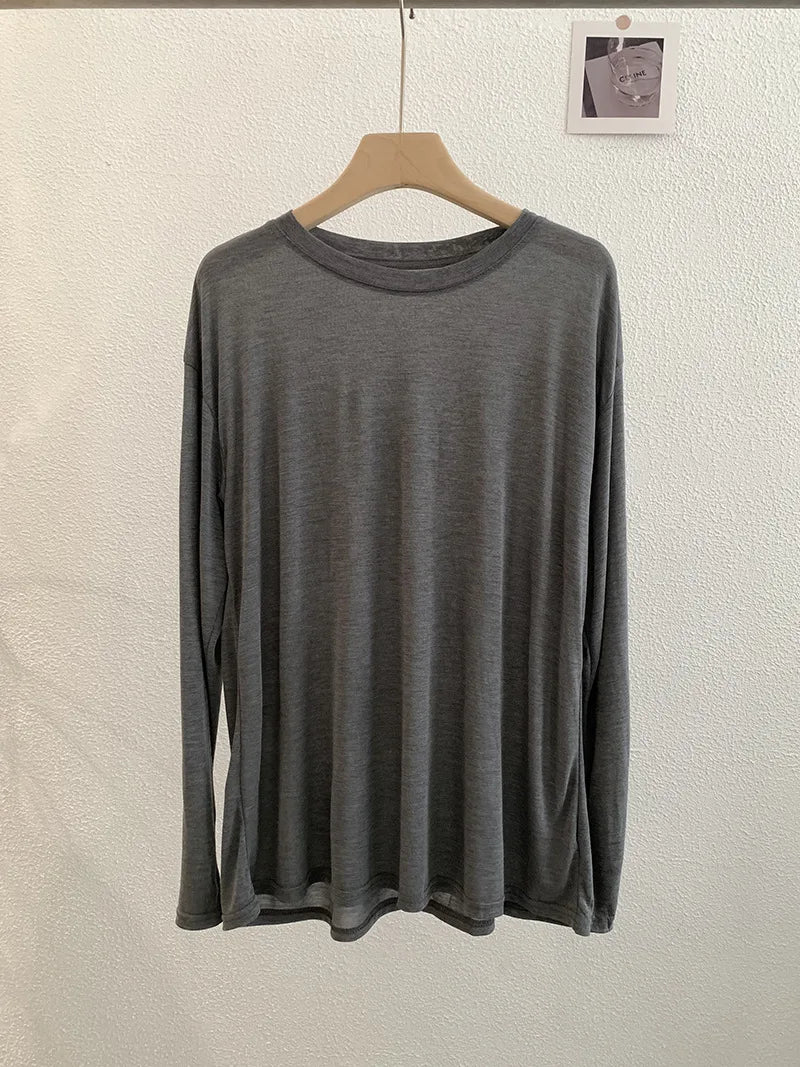 Sweet Thin Sun Protection T-shirts Women Summer Casual Streetwear Lyocell O-neck Long Sleeve Tees Chic Preppy Style Tops Y2K New
