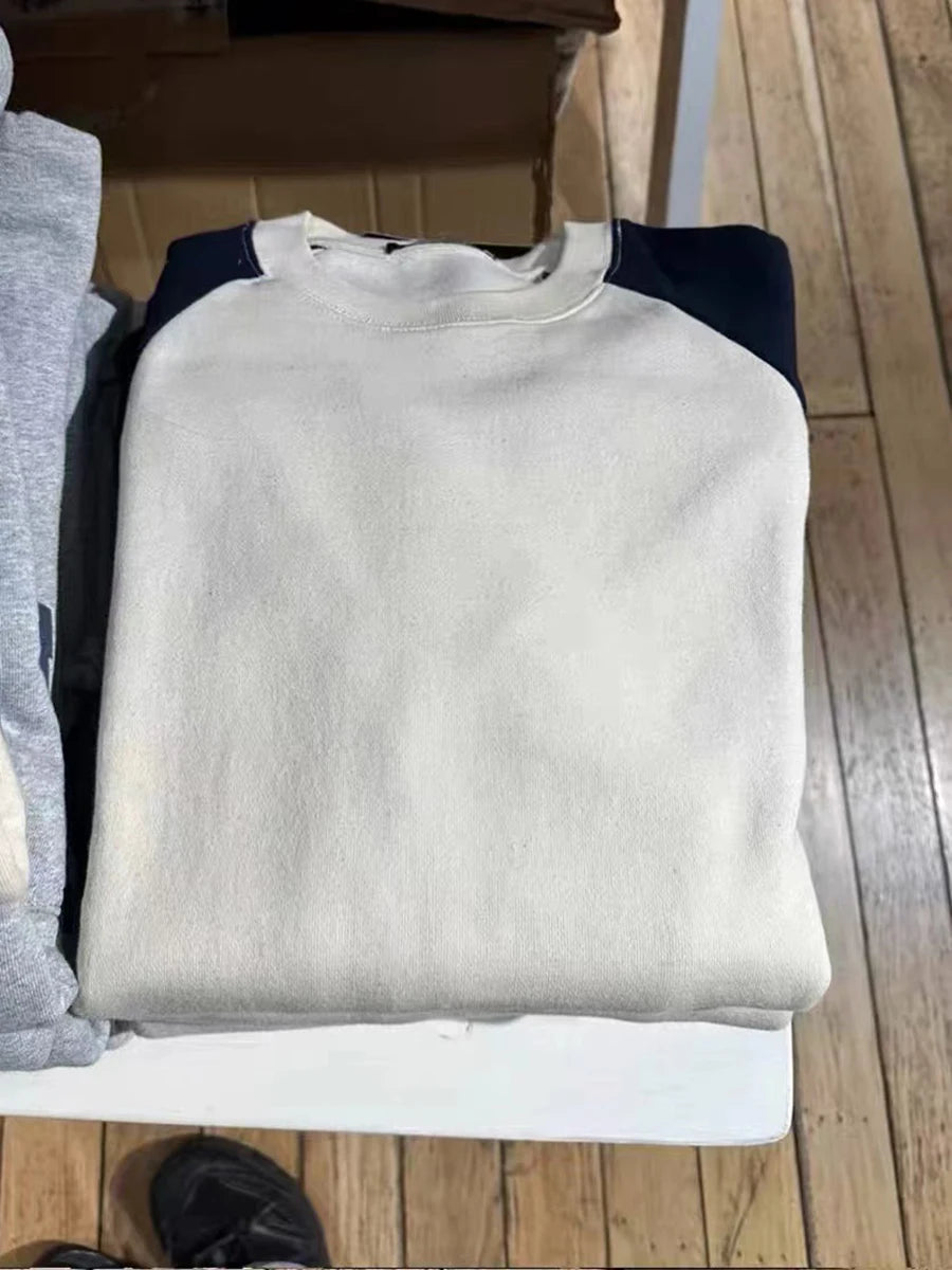 Vintage White Patchwork O-neck Sweatshirts Women Autumn Cotton Casual Harajuku Streetwear Hoodies Simple Chic Pullovers Tops Y2K