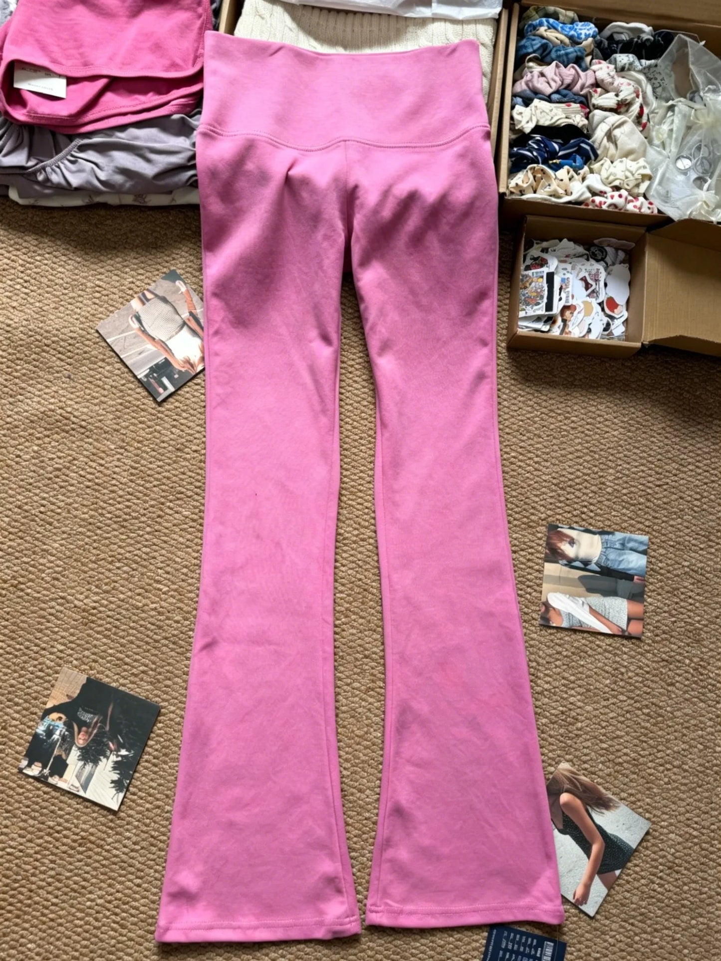 Solid Flip Up Skinny Cotton Yoga Pants Women Casual Simple Elastic High Waist Flare Pant Sweet Cute Straight Sport Trousers Y2K