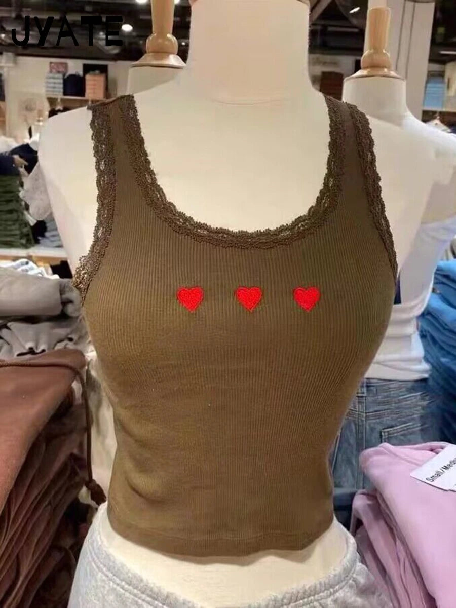 New Sweet Blue Lace Trim Tank Tops Women Summer Cotton Slim Sexy Simple Sleeveless Vests Harajuku Vintage Cute Camis Y2K Clothes