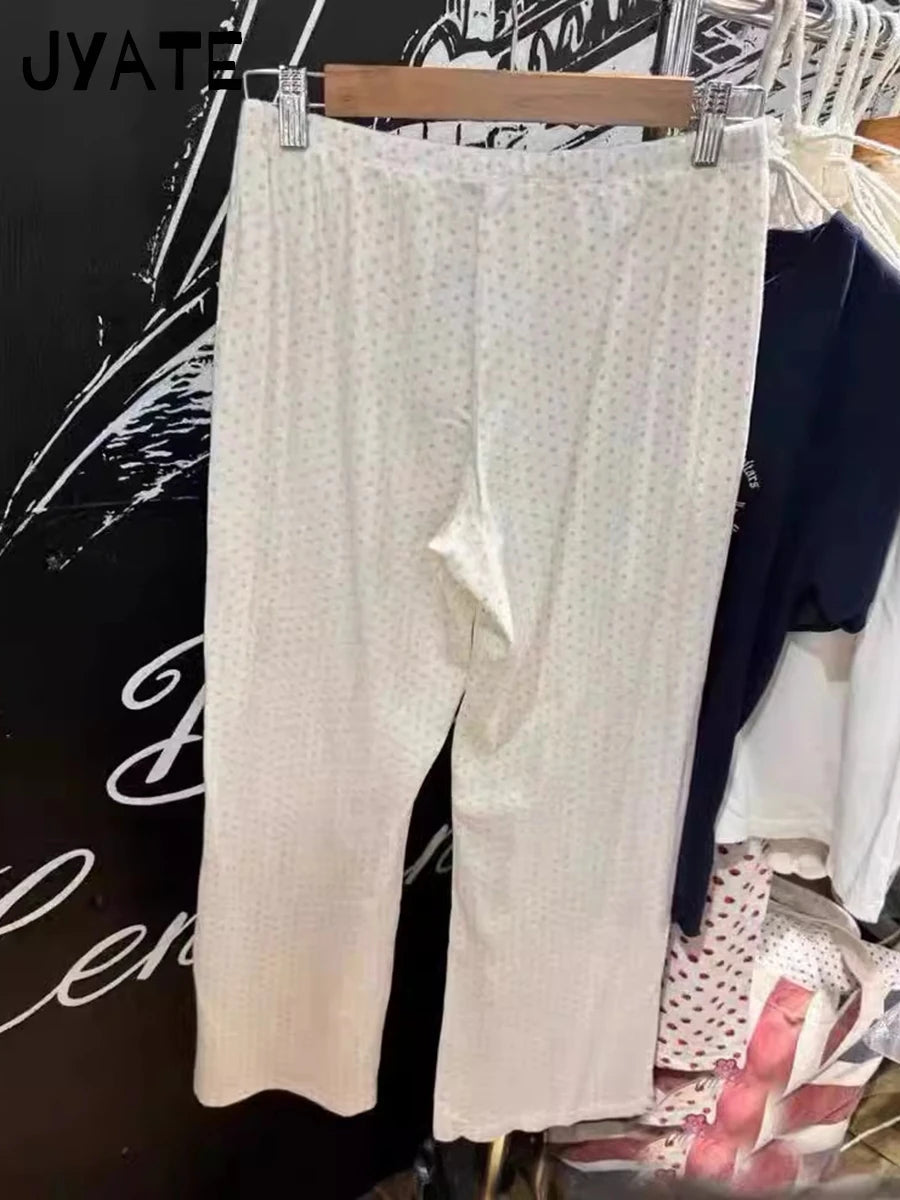 Sweet Pink Heart Print Casual Home Pants Women New Cotton Soft Elastic High Waist Pajama Trousers Cute Vintage Preppy Long Pant