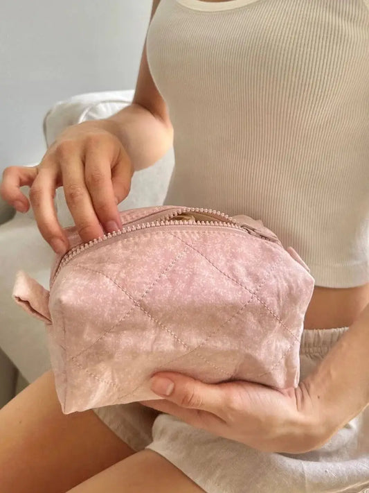 Sweet Floral Pink Chic Makeup Bag Women Zipper Student Pencil Bags Female Vintage High Quality Preppy Style Cute Mini Bags Y2K