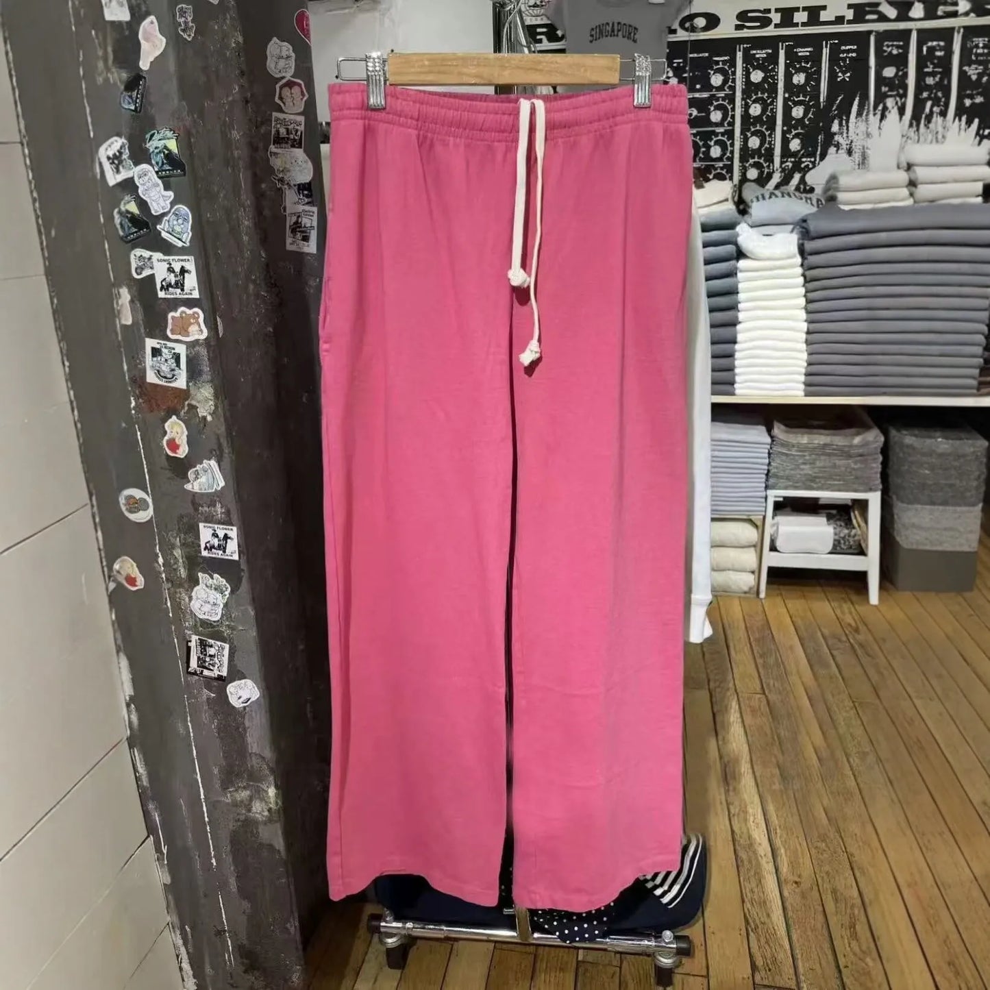 Rose Pink Drawstring Straight Sweatpants Women High Waist Cotton Simple Sport Long Pant Sweet Vintage Casual Y2K Sweatpants