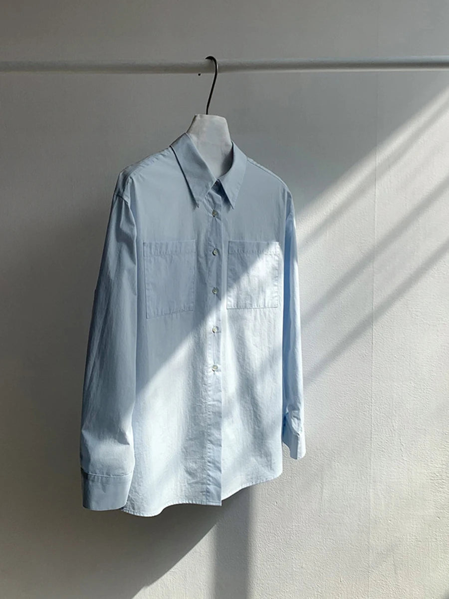 Basic Simple Buttons Blouse Tops Women New Streetwear Solid Turn-down Collar Long Sleeve Tee Sweet Chic Elegant T-shirts Y2K Top