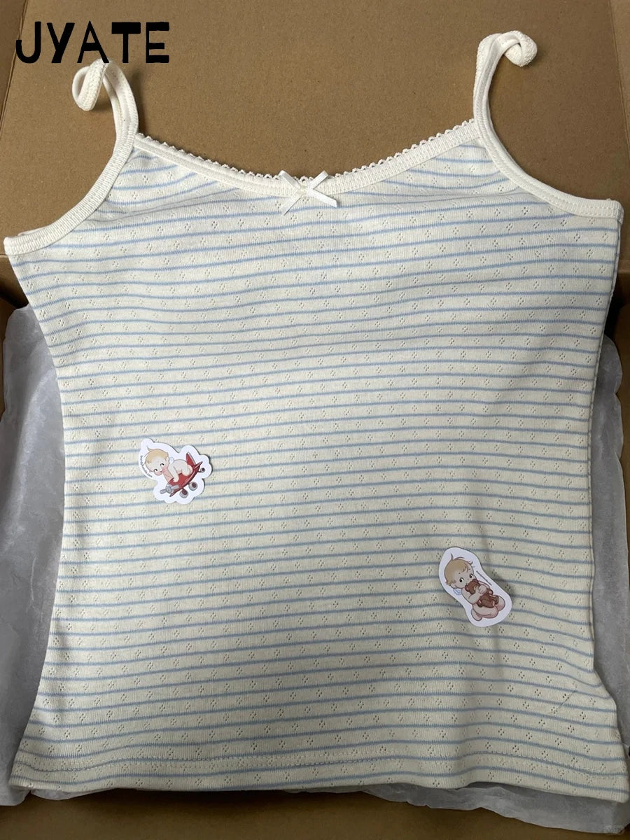 Sweet Slim Pink Striped Camisole Women Summer New Cotton Streetwear Sexy Cute Sleeveless Vests Female Chic Vintage Y2K Tank Tops