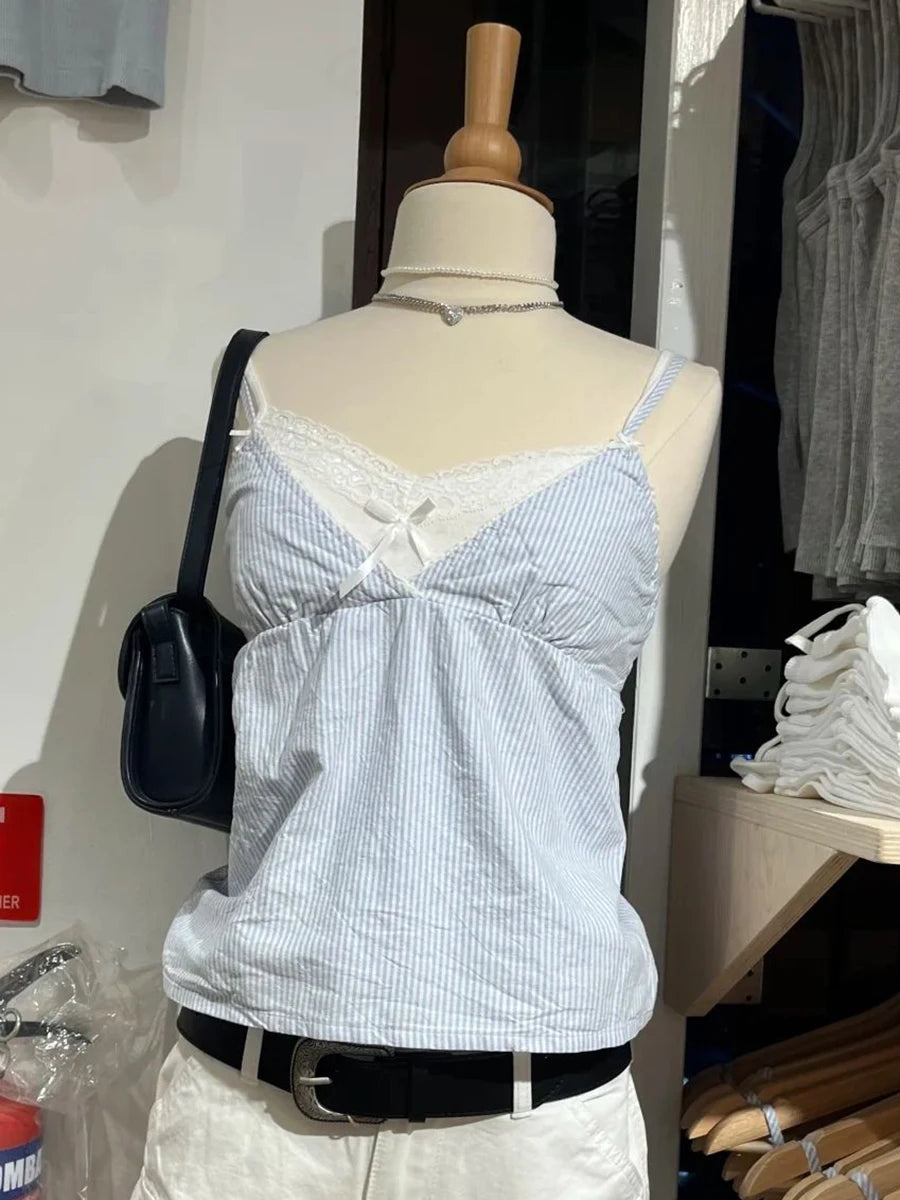 Red Plaid Buttons V-neck Camis Women Summer Casual Lace Trim Slim Simple Sleeveless Vests Vintage Sweet Preppy Style Tank Tops