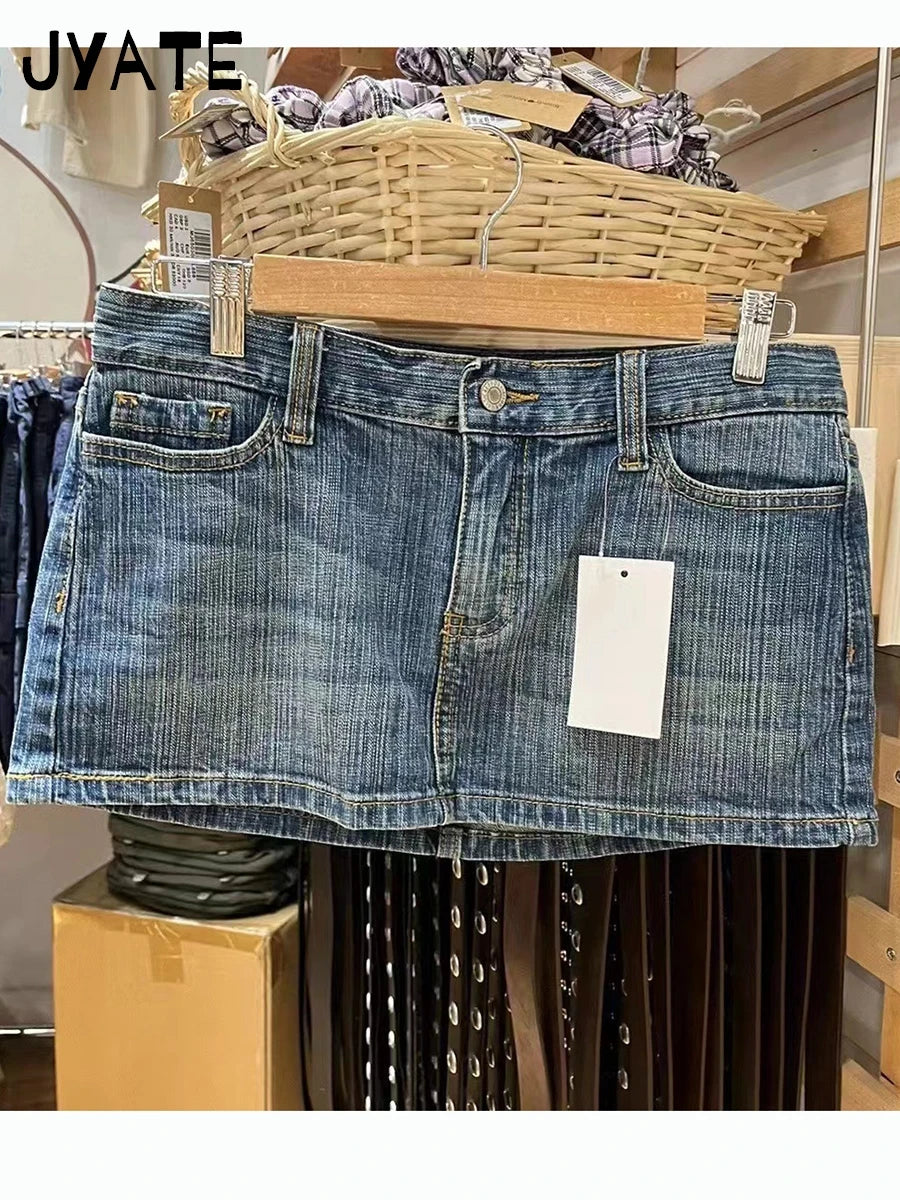 Vintage Denim Mini Cargo Skirts Women Summer New Streetwear Casual Cotton Slim Sexy Low Rise Skirt Harajuku Sweet Y2K Falda 2024