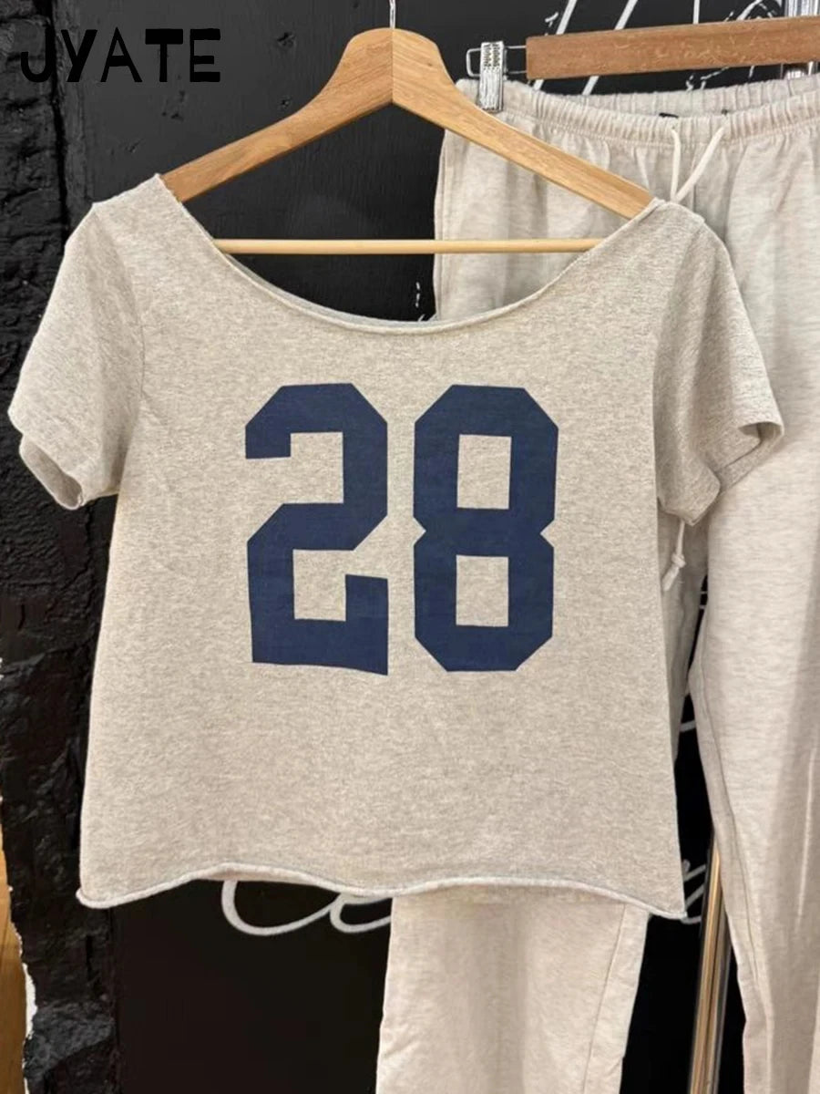 Letter Print Slash Neck T-shirts Women Summer New Black Raw Hem Cotton Short Sleeve Tees Vintage Cute Harajuku Tshirt Y2K Tops