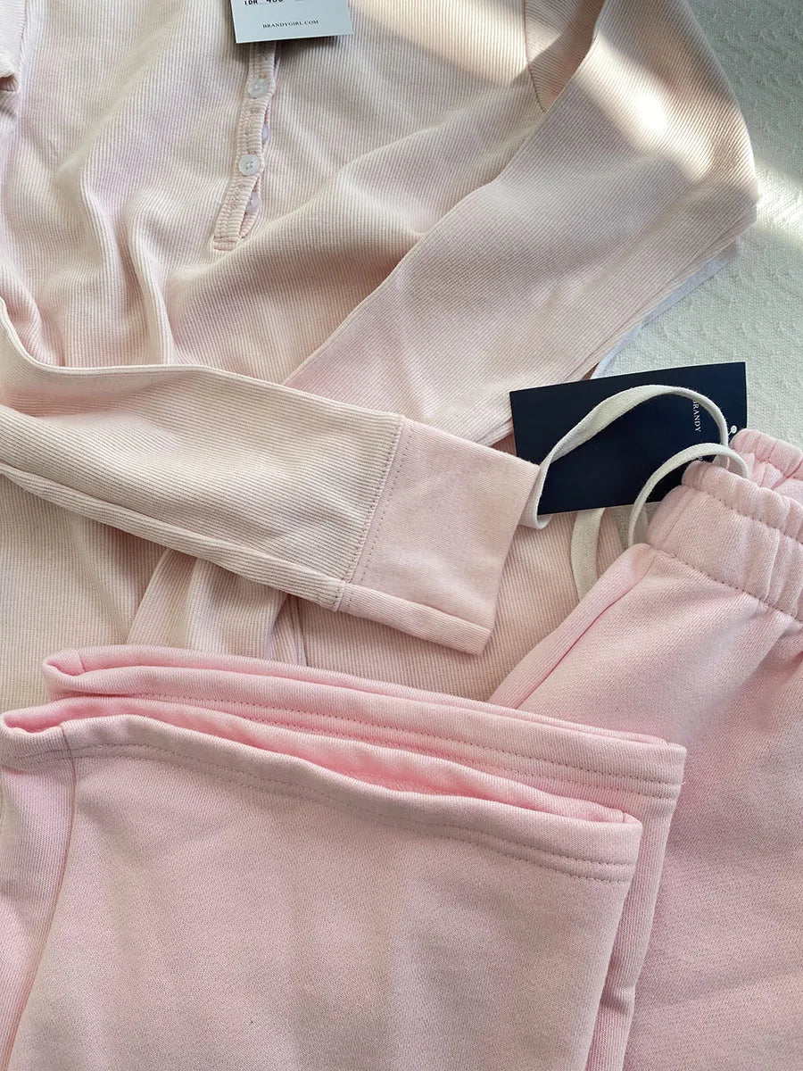 Pink Drawstring Straight Sweatpants Women Autumn Elastic Waist Cotton Loose Trousers Sweet Casual Streetwear Sport Y2K Long Pant