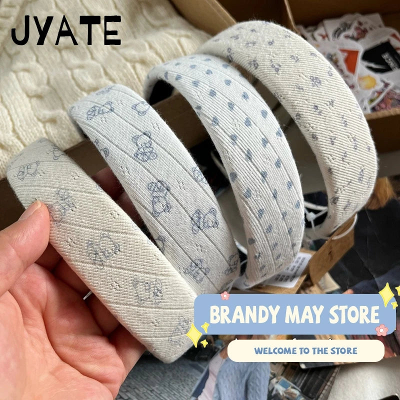 Cute Graphic Print Headbands Women 2024 New Casual Vintage Cotton Preppy Style Streetwear Headwears Chic Sweet Girl Headband Y2K