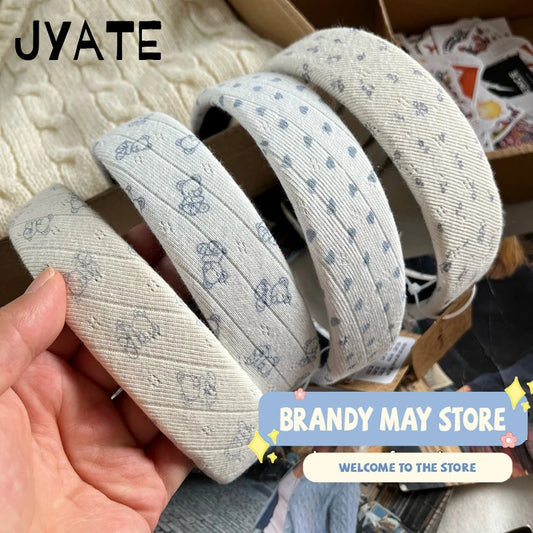 Cute Graphic Print Headbands Women 2024 New Casual Vintage Cotton Preppy Style Streetwear Headwears Chic Sweet Girl Headband Y2K