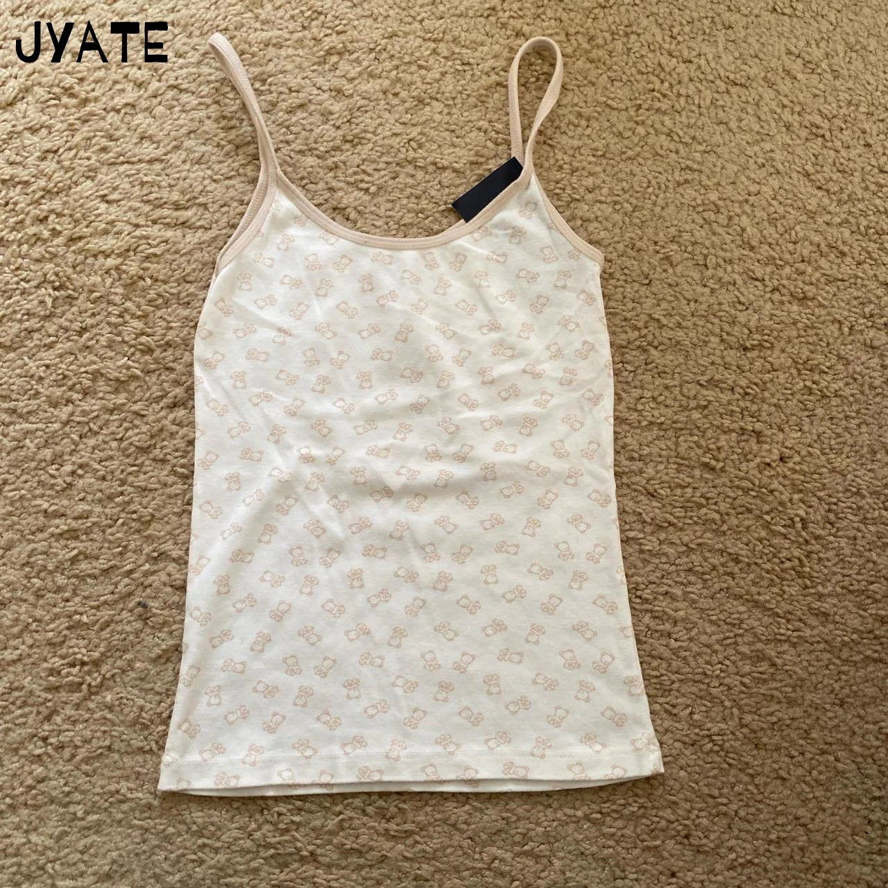 Little Bear Embroidery U-neck Tank Tops Women Summer Cotton Streetwear White Casual Cropped Vest Sweet Cute Vintage Camisole Y2K