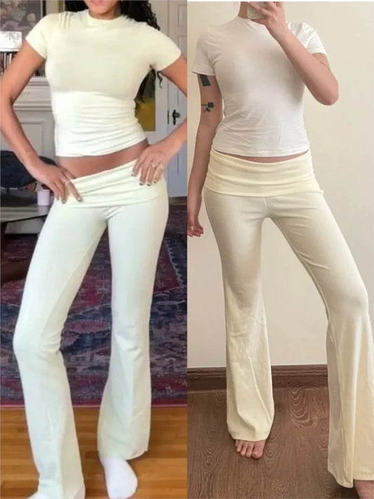 American Slim Knitted Yoga Pants Women Summer New Sexy Casual Elastic High Waist Flare Pant Sweet Streetwear Straight Trousers