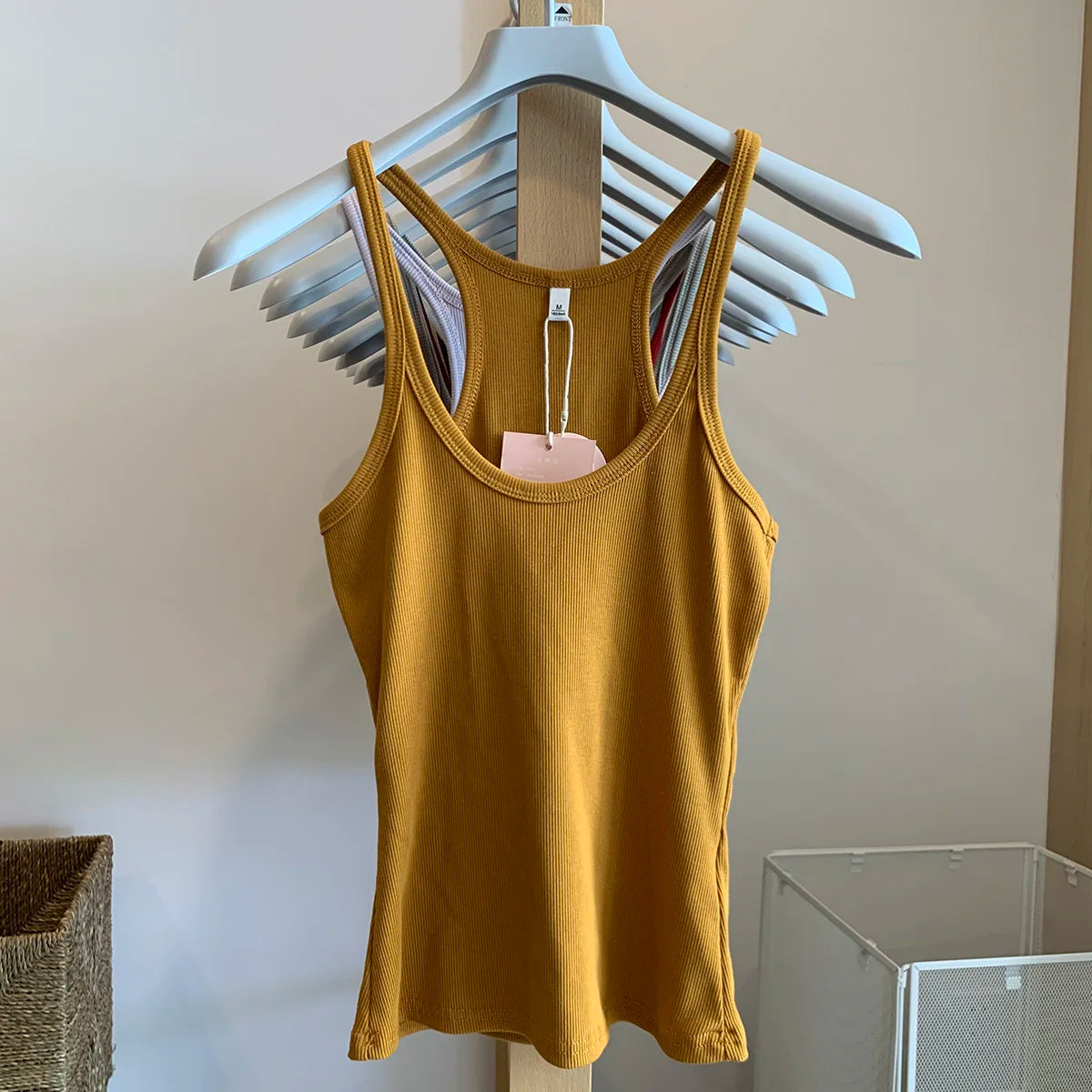 Vintage Solid Ribbed U-neck Tank Tops Women Summer New Streetwear Basic Sleeveless Vests Sweet All-matchCasual Slim  Camisole