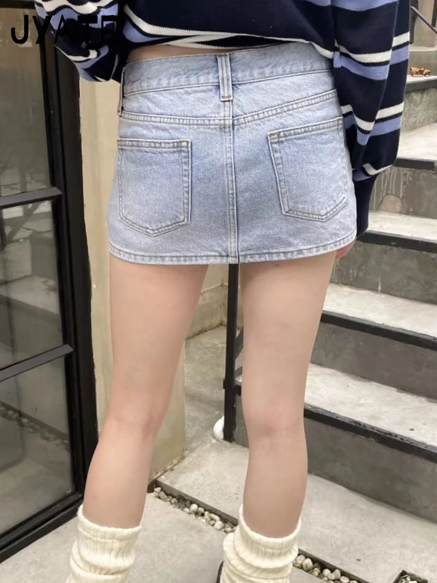 New Harajuku Blue Denim Mini Cargo Skirts Women Summer Cotton Slim Sexy Low Rise Skirt Female Vintage Sweet Chic Y2K Falda 2024