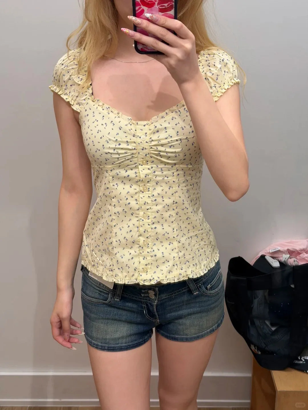 Blue Striped Folds Blouse Top Women New Casual Single Breasted Ruffle Sleeveless Tank Tops Vest Sweet Preppy Style Camisole Y2K