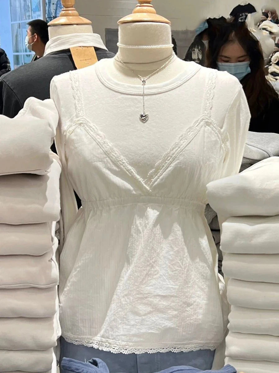 White Lace Trim V-neck Slim Tank Top Women Summer Cotton Aesthetic Streetwear Sleeveless Vests Sweet Vintage Chic Cute Y2K Camis