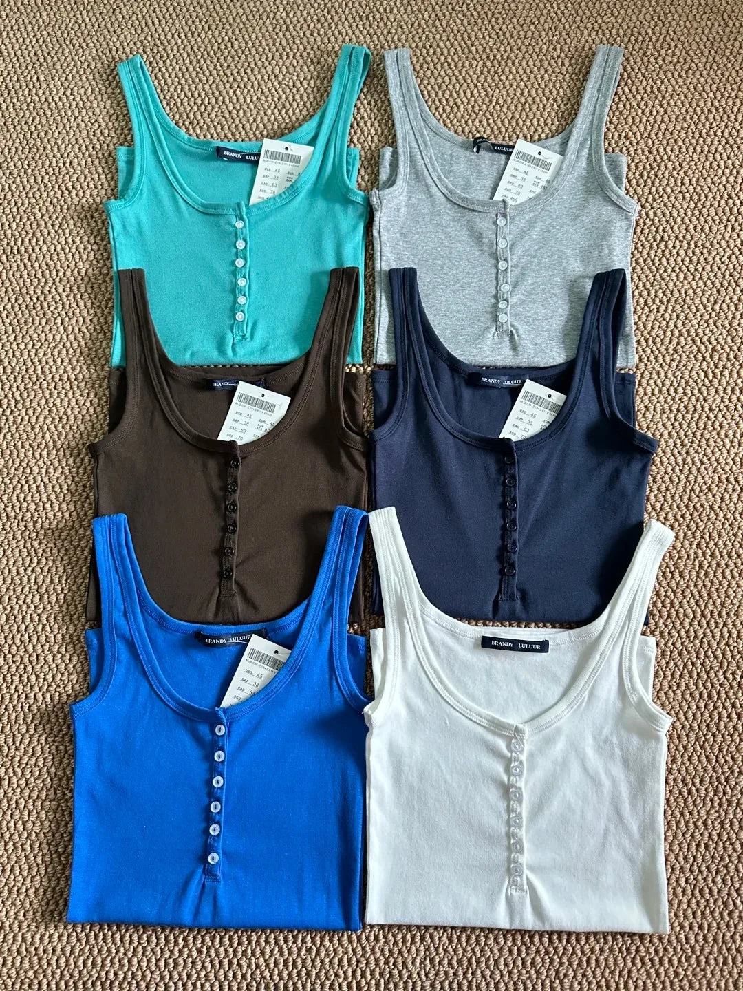 Solid Six Buttons Slim Tank Top Woman Summer Casual Streetwear U Collar Sleeveless Cotton Vest Femal  American Vintage y2k Tops