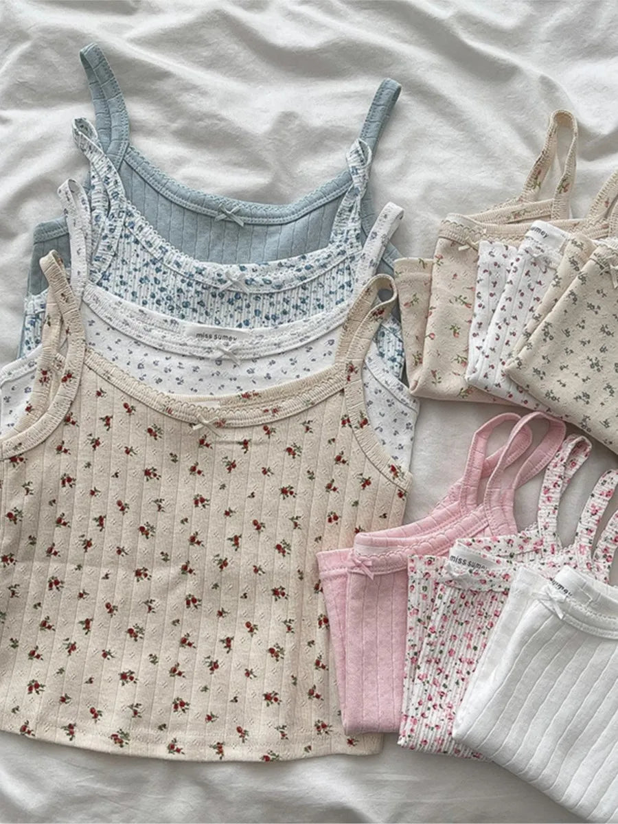 Lace Trim Solid Slim Eyelet Tank Tops Women Summer New Bow Preppy Style Sleeveless Vests Basic Sweet Cute Camisole Y2K Clothes
