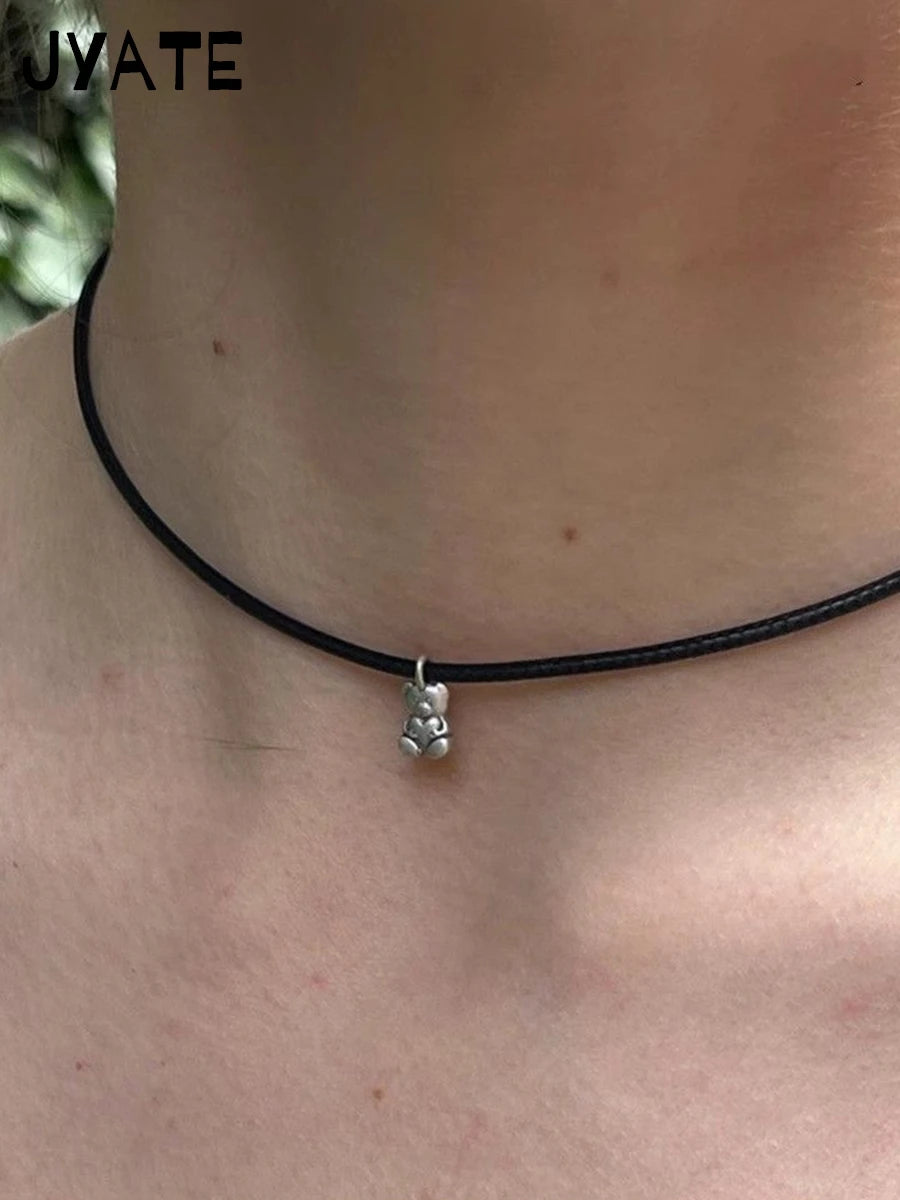 Little Bear Plated Silver Pendant Necklace Girl New Streetwear Harajuku Punk Charms Jewelry Chains Women Vintage Cute Choker Y2K