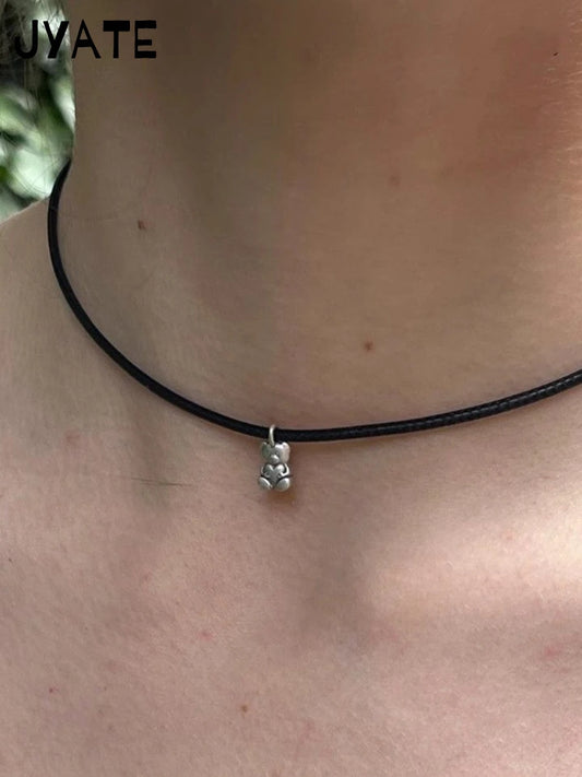 Little Bear Plated Silver Pendant Necklace Girl New Streetwear Harajuku Punk Charms Jewelry Chains Women Vintage Cute Choker Y2K