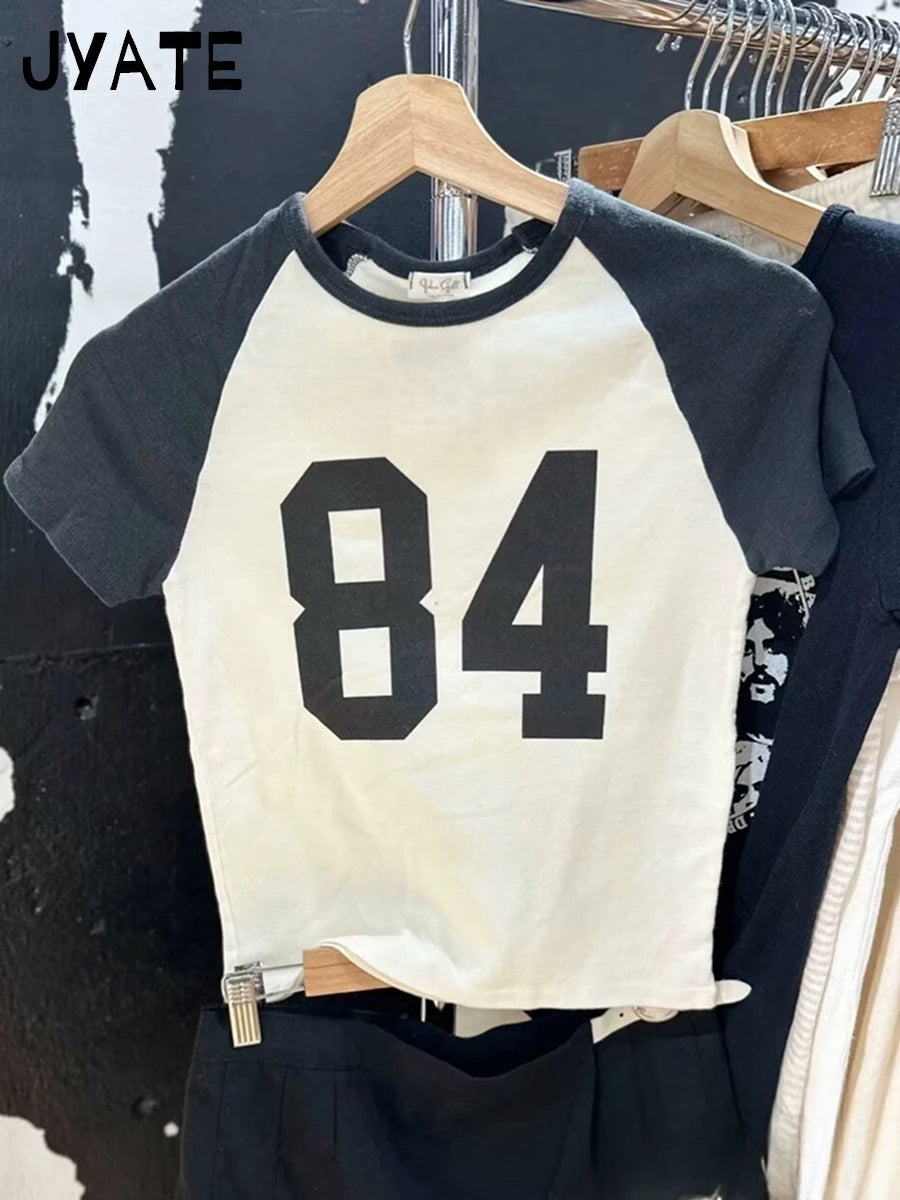 Classic Number Graphic Print Cotton T-shirts Women Summer Soft Casual Loose O-neck Short Sleeve Tees Vintage Streetwear Y2K Tops