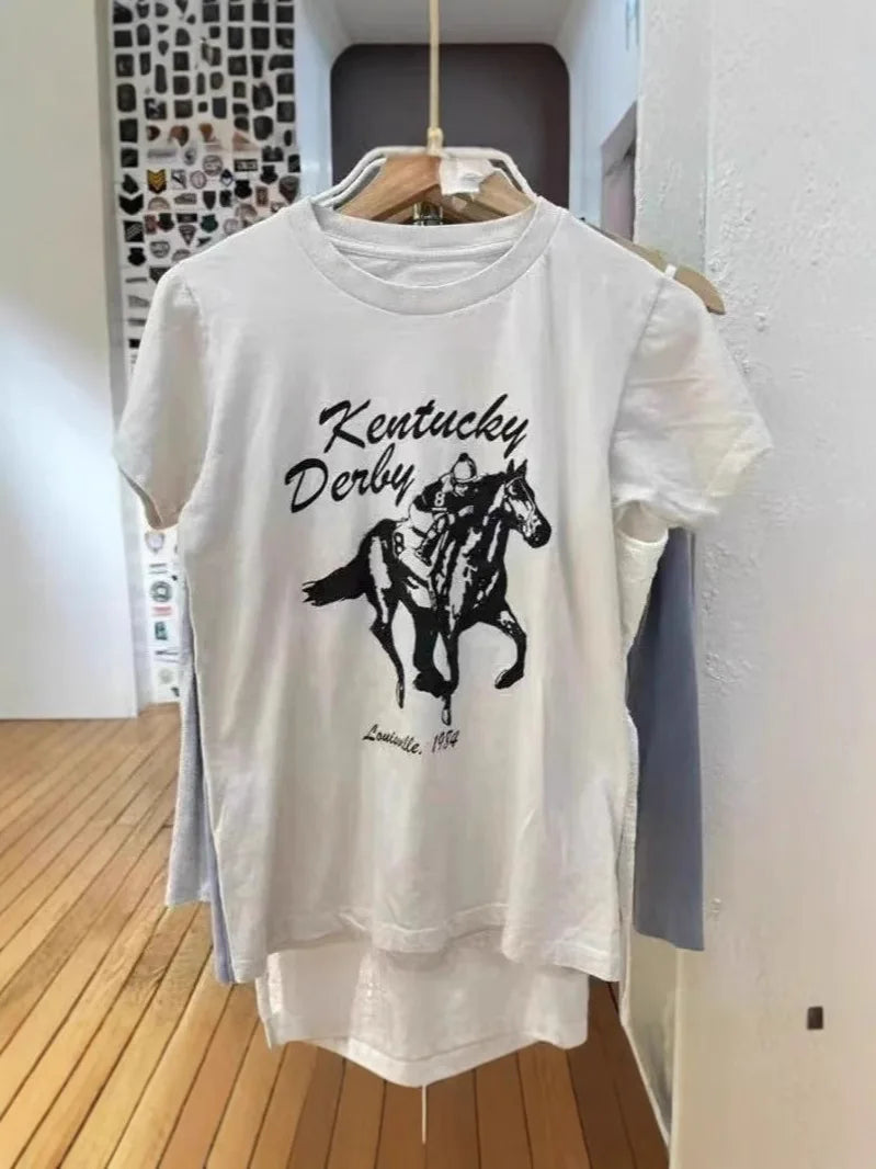 Letter Print White T-shirt Women New Casual Streetwear Cotton Round Neck Short Sleeve Tee Shirt Vintage Sweet Tshirts Y2K Tops