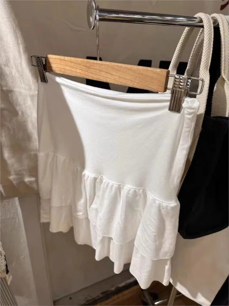 Tiered Ruffle White Mini Skirts Women Summer Sweet Cotton High Waist Skirt Female Cute Vintage Preppy Style A-line Short Faldas