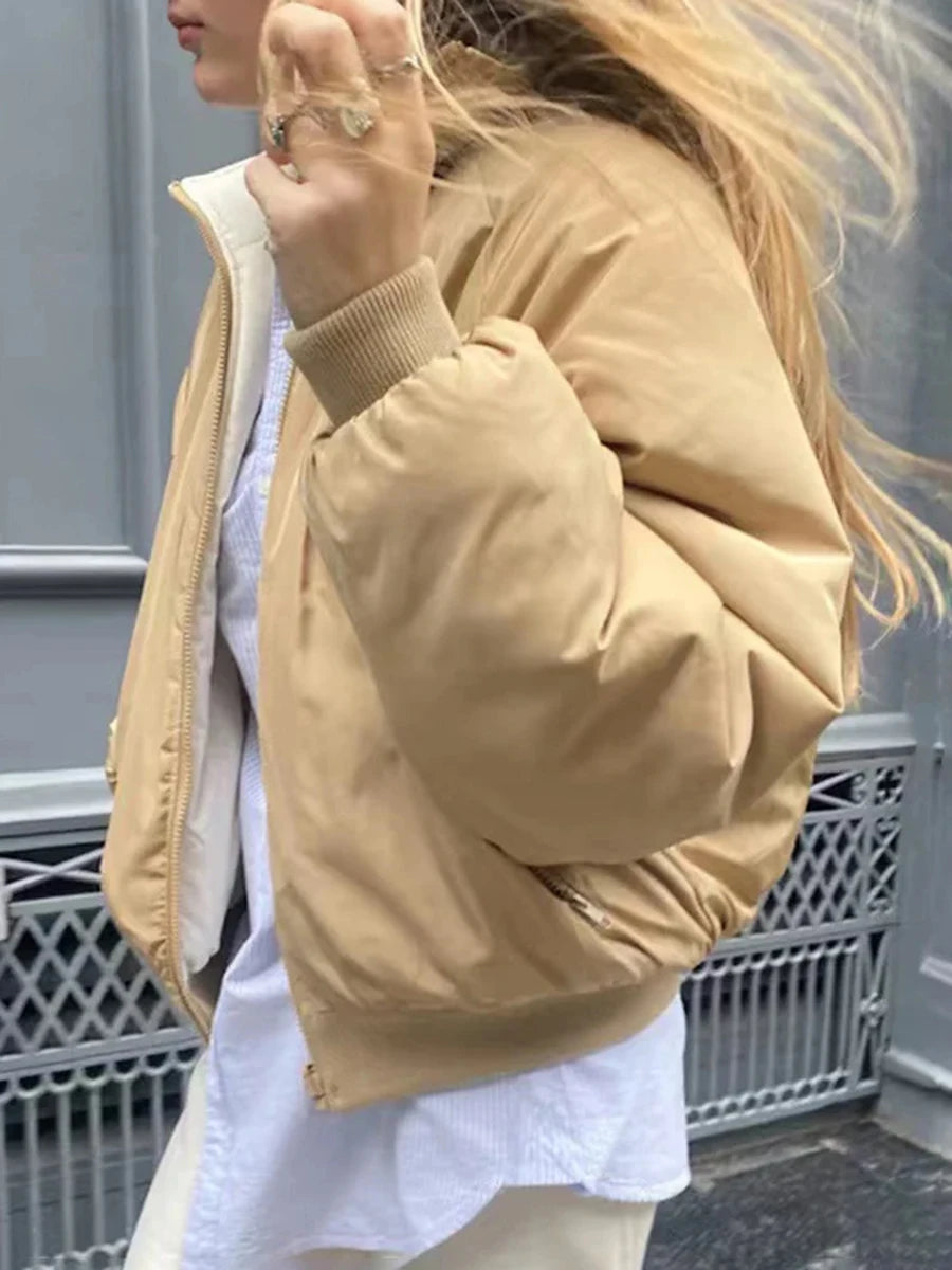 Harajuku Double-sided Loose Jacket Women Stand Collar Solid Cotton Warm Casual Outerwear Female Street Vintage Chic Jackets Tops