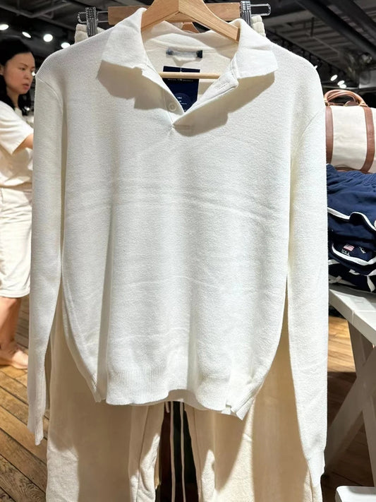 Simple White Buttons Loose Sweater Women Autumn New Cotton Turn Down Collar Preppy Style Knitted Tops Sweet Vintage Cute Jumpers