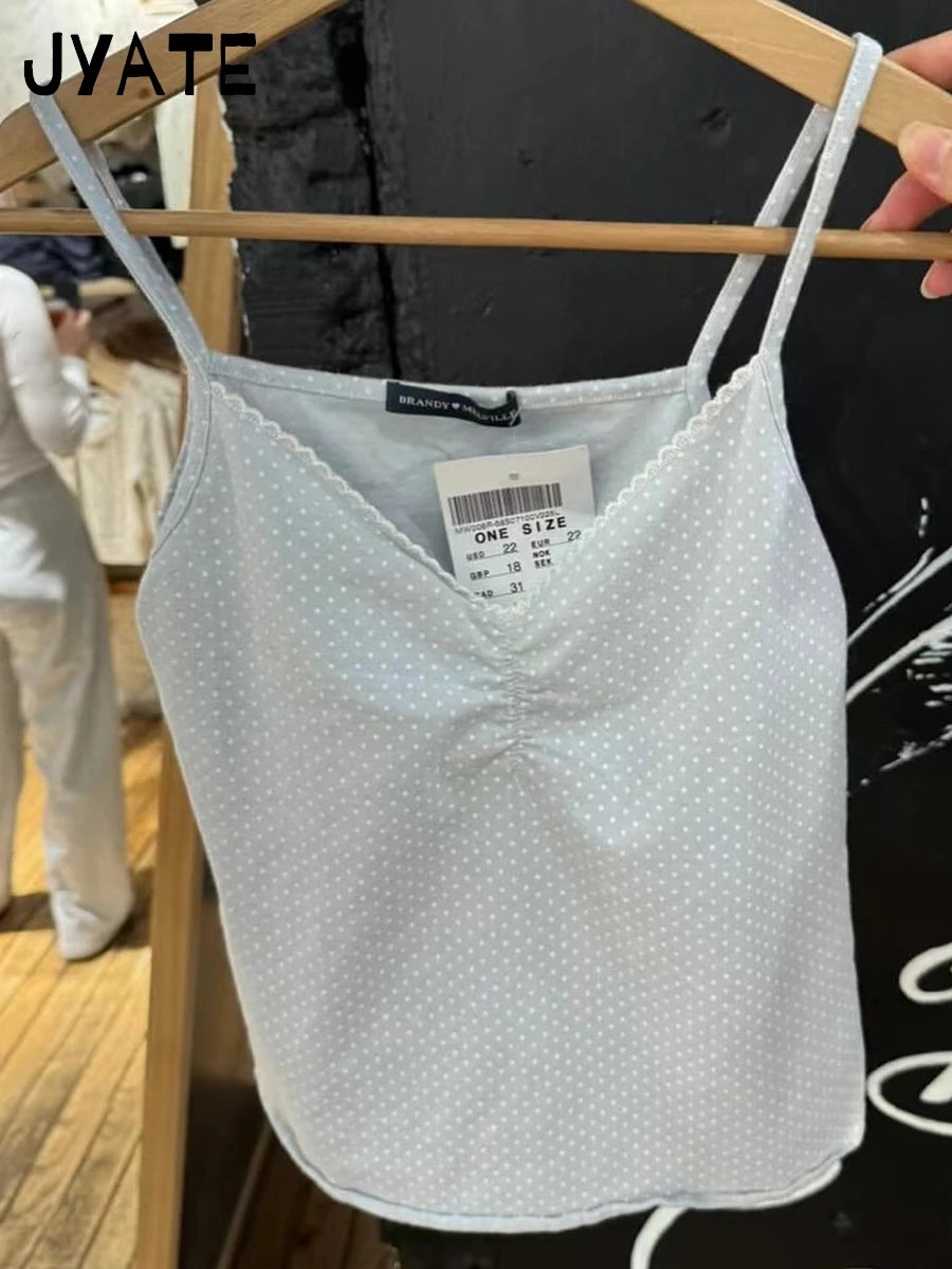 Polka Dots Print Folds Camisole Women Summer New Cotton Soft Casual Slim Sleeveless Female Vest Sweet Vintage Cute Tank Tops Y2K