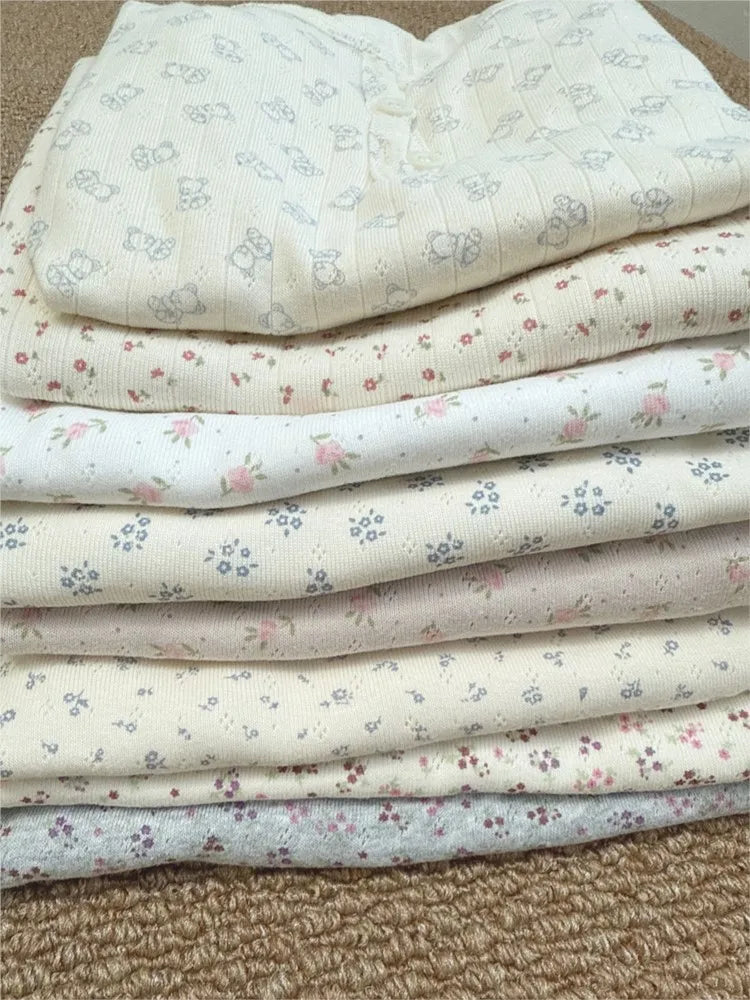 Floral Eyelet Zelly T-shirts Women Spring Casual Simple Cotton Soft Button Long Sleeve Tees Sweet Cute Preppy Style Tshirt