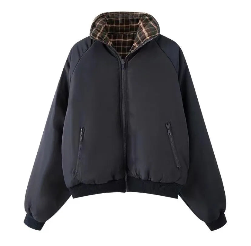 Sweet Double-sided Loose Jacket Women Stand Collar Solid Cotton Warm Casual Outerwear Street Vintage Chic Jackets Tops Female