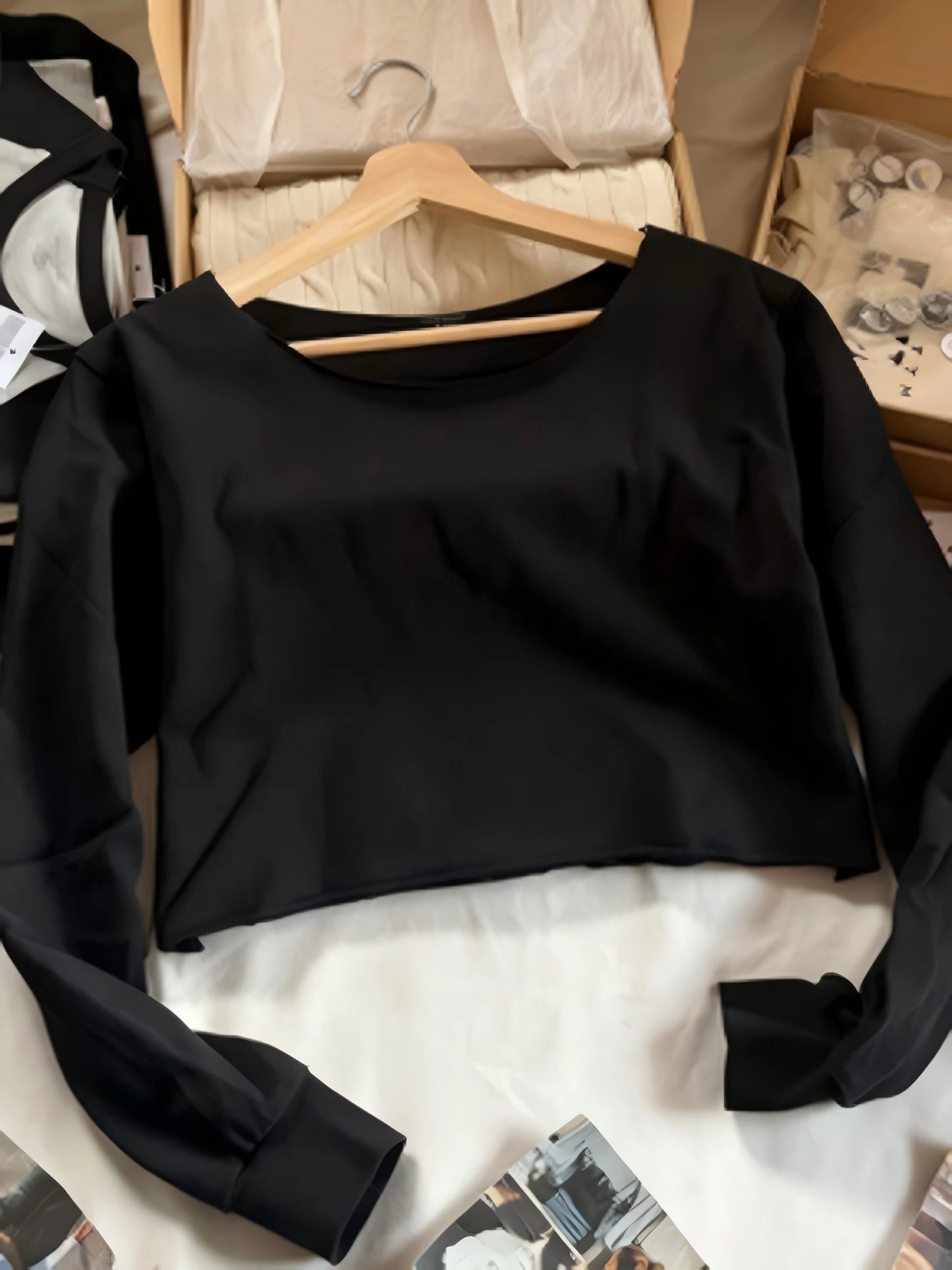 Gray Raw Trim Knit Cropped Sweater Women Scoop Neck Long Sleeve Cotton Loose Jumper Autumn Simple Sweet Oversized Crop Top Y2K