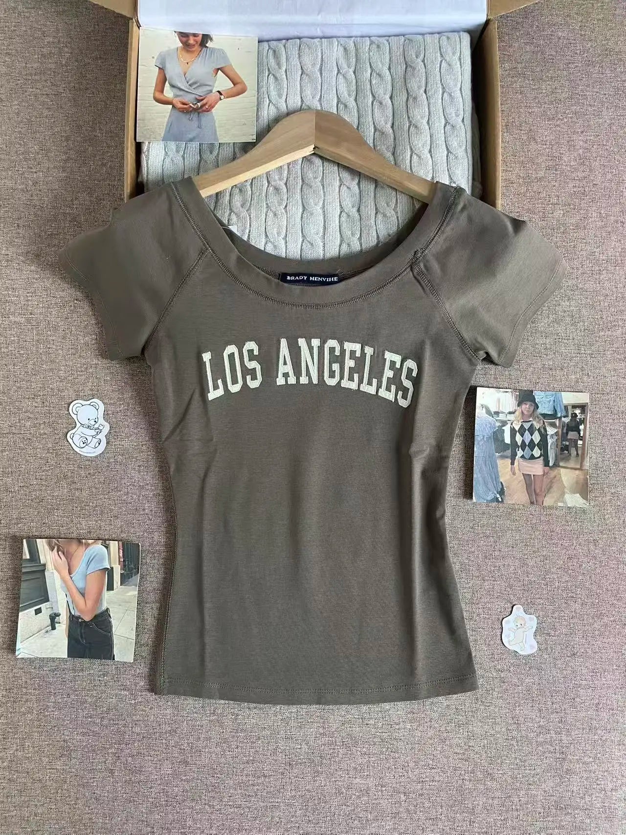 Polka Dot Gray Slash Neck T-shirt Women Casual Preppy Style Slim Short Raglan Sleeve Cotton Tee Shirts Vintage Sweet TshirtsY2K