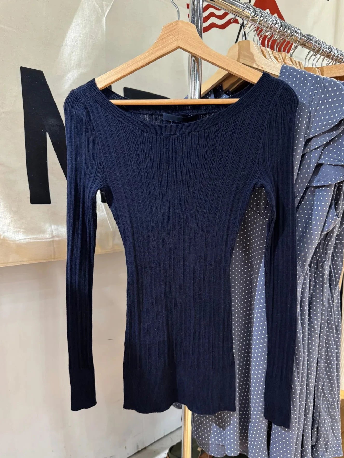 Navy Simple Knit Slim T-shirt Women Autumn New Fashion U-neck Cotton Long Sleeve Tees Preppy Style Chic Casual T Shirt Y2K Top