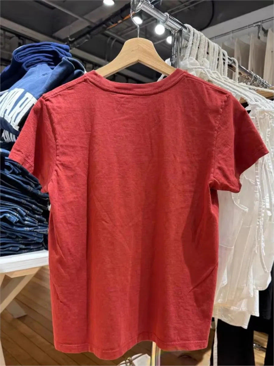 Red Cowboy Print Cotton T-Shirt Women Summer New Casual O-neck Short Sleeve Tee Shirts Vintage Preppy Style Cute Tshirt Y2K Tops