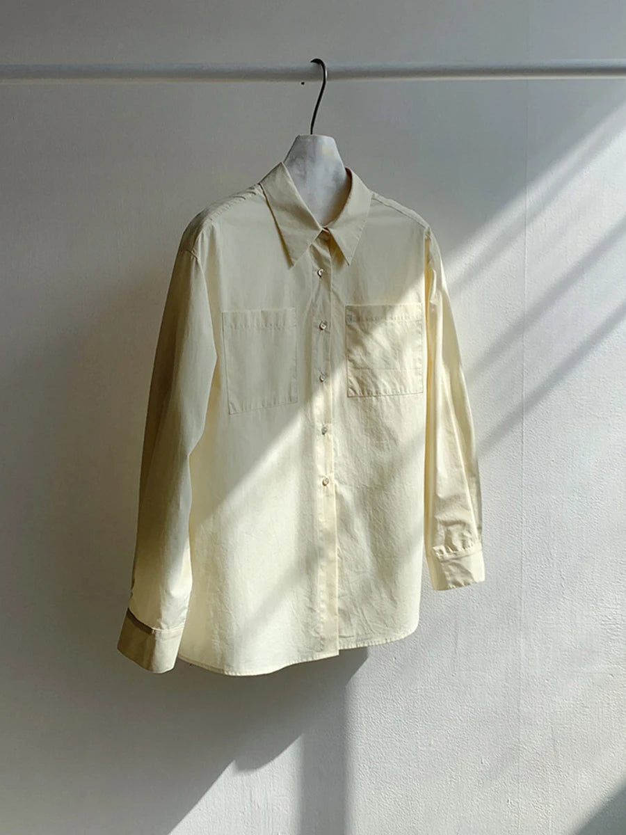 Basic Simple Buttons Blouse Tops Women New Streetwear Solid Turn-down Collar Long Sleeve Tee Sweet Chic Elegant T-shirts Y2K Top