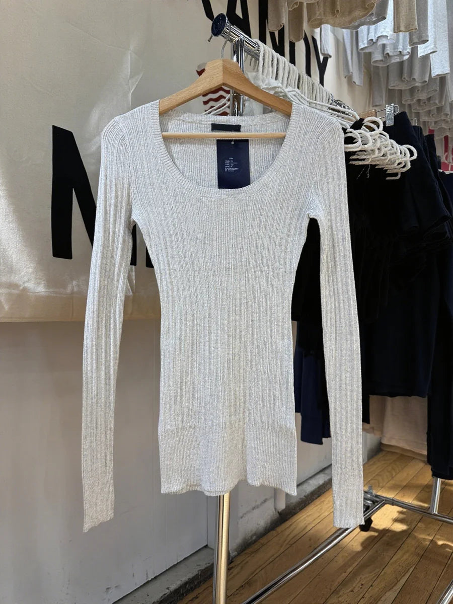 Navy Simple Knit Slim T-shirt Women Autumn New Fashion U-neck Cotton Long Sleeve Tees Preppy Style Chic Casual T Shirt Y2K Top