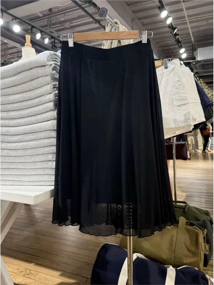 Vintage Black Chiffon Fungus Hem Mini Skirts Women Summer New Casual Preppy Style A-line Short Faldas Female Sweet Elegant Skirt