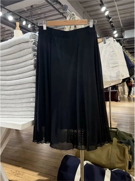 Vintage Black Chiffon Fungus Hem Mini Skirts Women Summer New Casual Preppy Style A-line Short Faldas Female Sweet Elegant Skirt