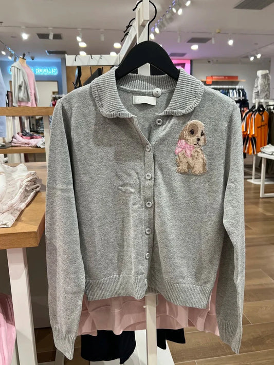Cute Bow Crochet Buttons Babydoll Top Cardigan Women New Lace collar Cotton Knitted Jumper Sweet Preppy Style Sweater Autumn