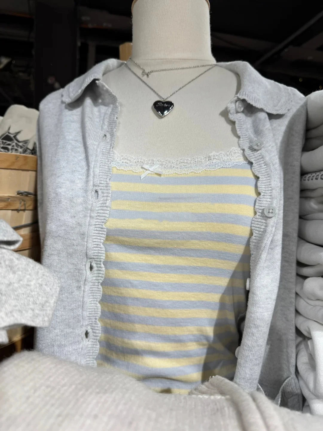 Simple Gray Pocket Babydoll Top Cardigan Women Autumn New Peter Pan Collar Cotton Knitted JumperPreppy Style  Sweet Cute Sweater