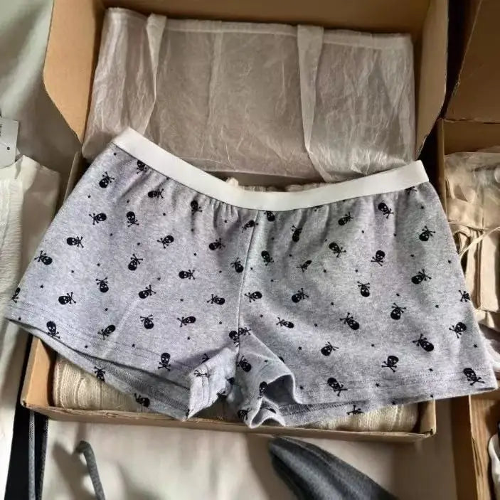 Skull Print Camisole Two Piece Set Women Summer Cotton Tank Tops+Elastic Waist Short Casual Vintage Preppy 2 Sets Y2K