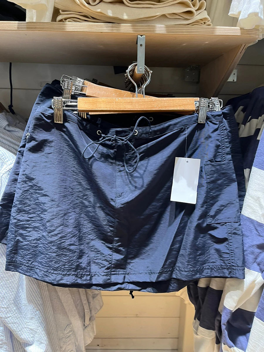 Vintage Pockets Cargo Mini Skirts Women New Casual Solid Streetwear Drawstring Sporty Falda Female Sweet Y2K Chic A-line Skirt