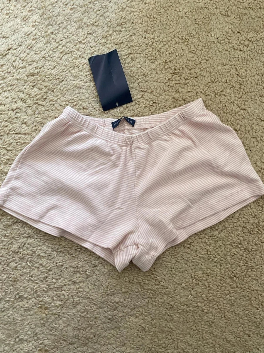Sweet Pink Striped T-shirt Shorts Set Woman Slash Neck Slim Crop Top+Elastic Waist Straight Sweatshorts Cotton 2 Piece Sets New