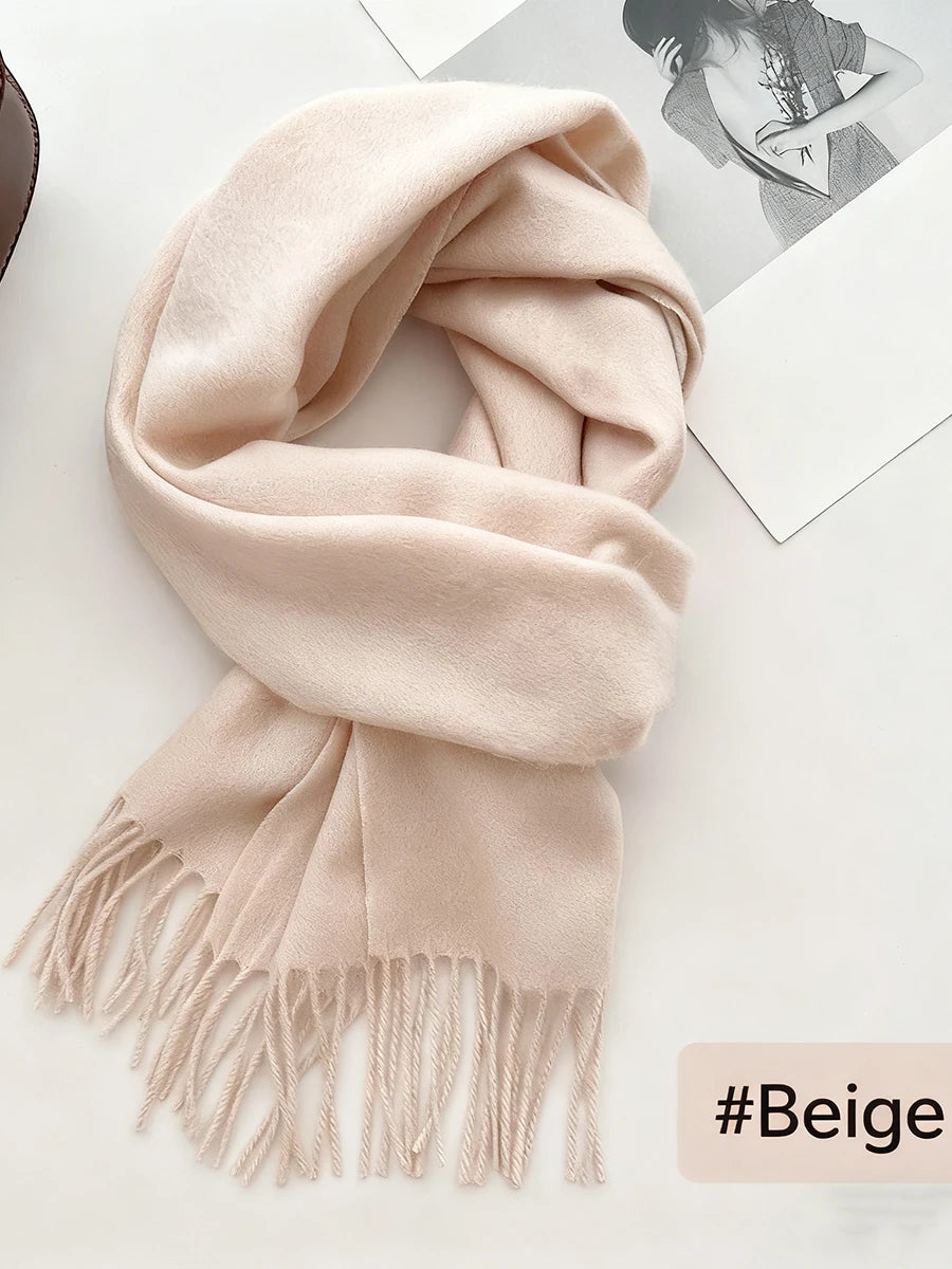 New Solid Tassel Knitted Scarf Women Winter/fall Unisex Warm Wool Long Size Vintage Casual All-match Preppy Style Scarves Y2K