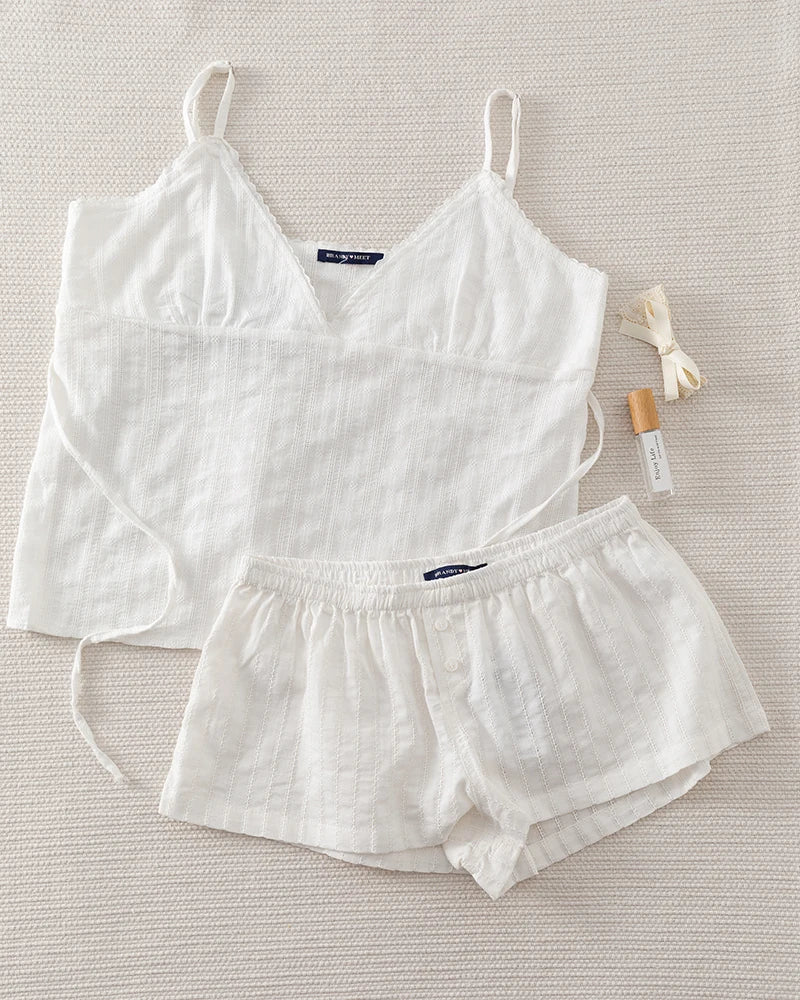 Pink Striped Lace Trim Tank Shorts Set Suit Women New Button Camisole +Elastic Waist Short Pant Sweet Cute Home 2 Piece Sets Y2K