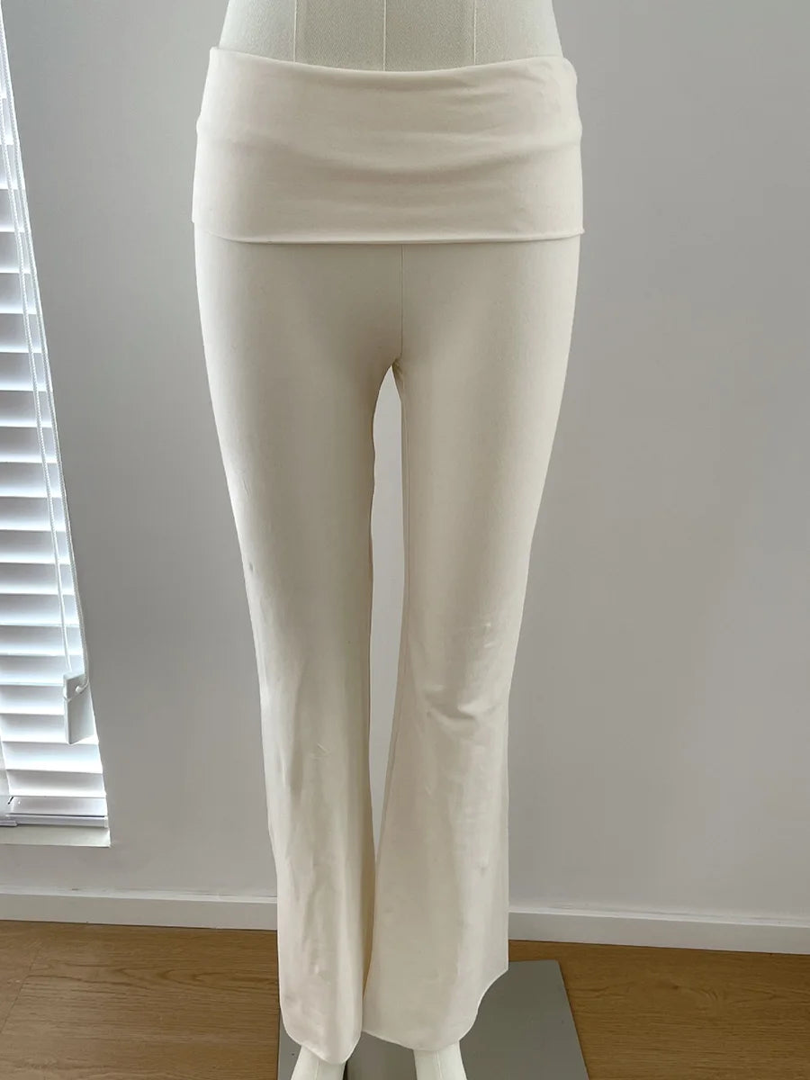 Solid Skinny Cotton T-shirt Pant Set Woman O-neck Long Sleeve Tee+Foldover Flare Yoga Pant Sport 2 Piece Sets Can mix and match