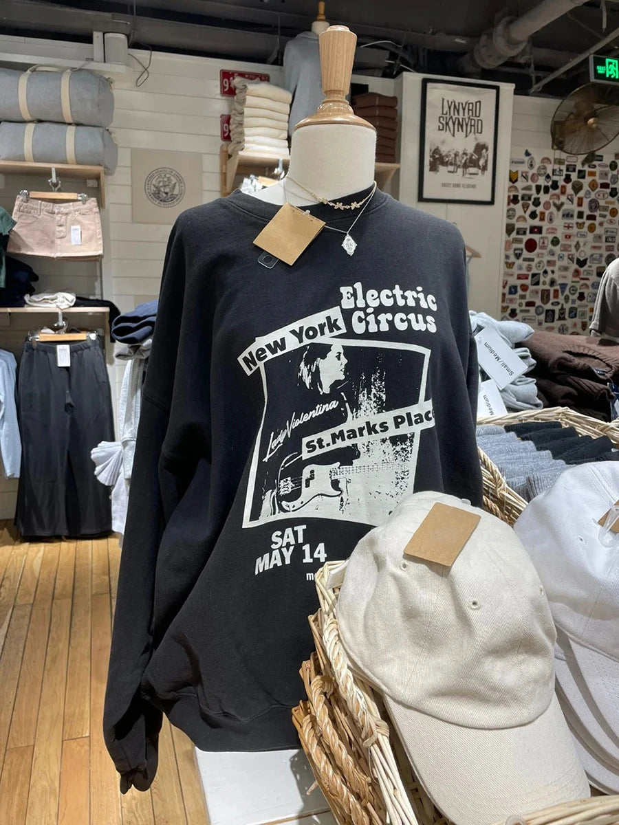 Guitarist Print Oversize Sweatshirts Women Autumn Long Sleeve O-Neck Cotton Hoodie Rock Vintage Streetwear Loose Sweatshirt Y2k